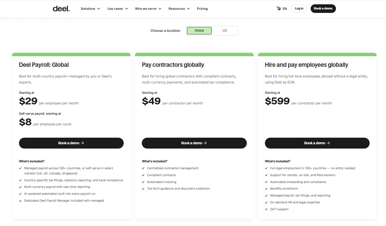 Deel's pricing plans