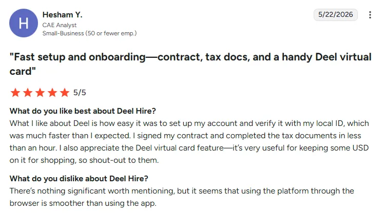 Deel PEO Customer Reviews