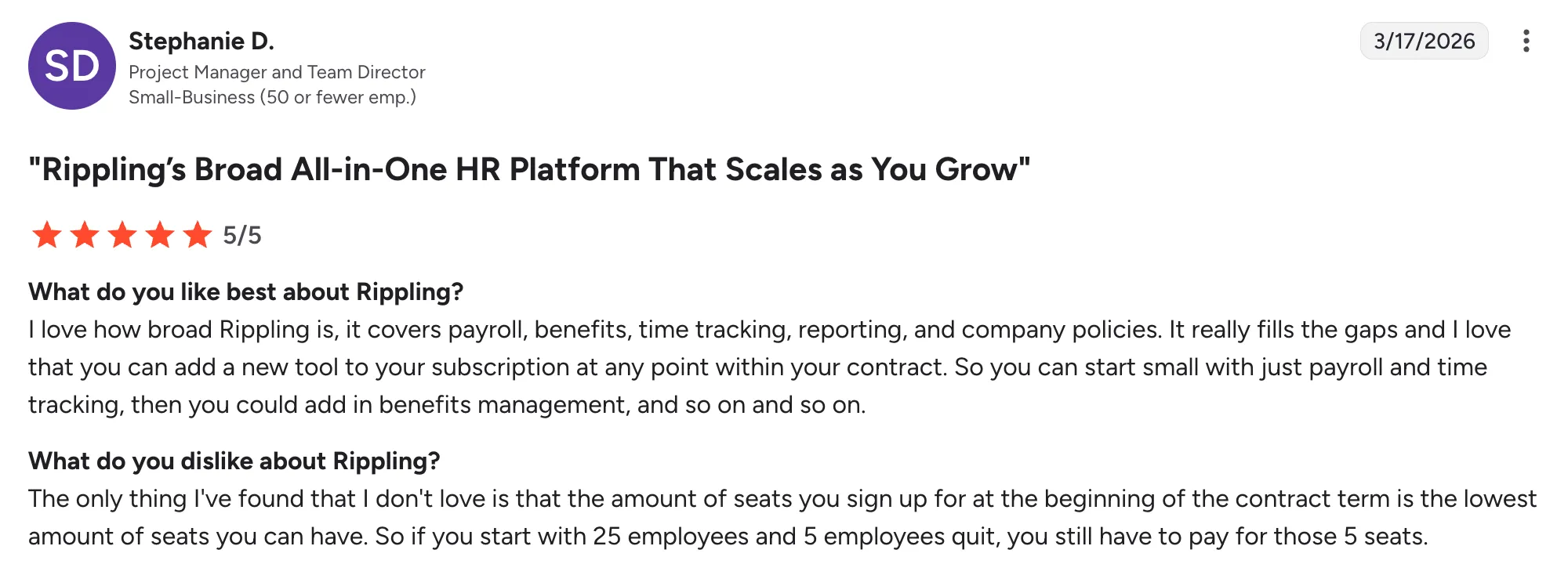 Rippling customer review