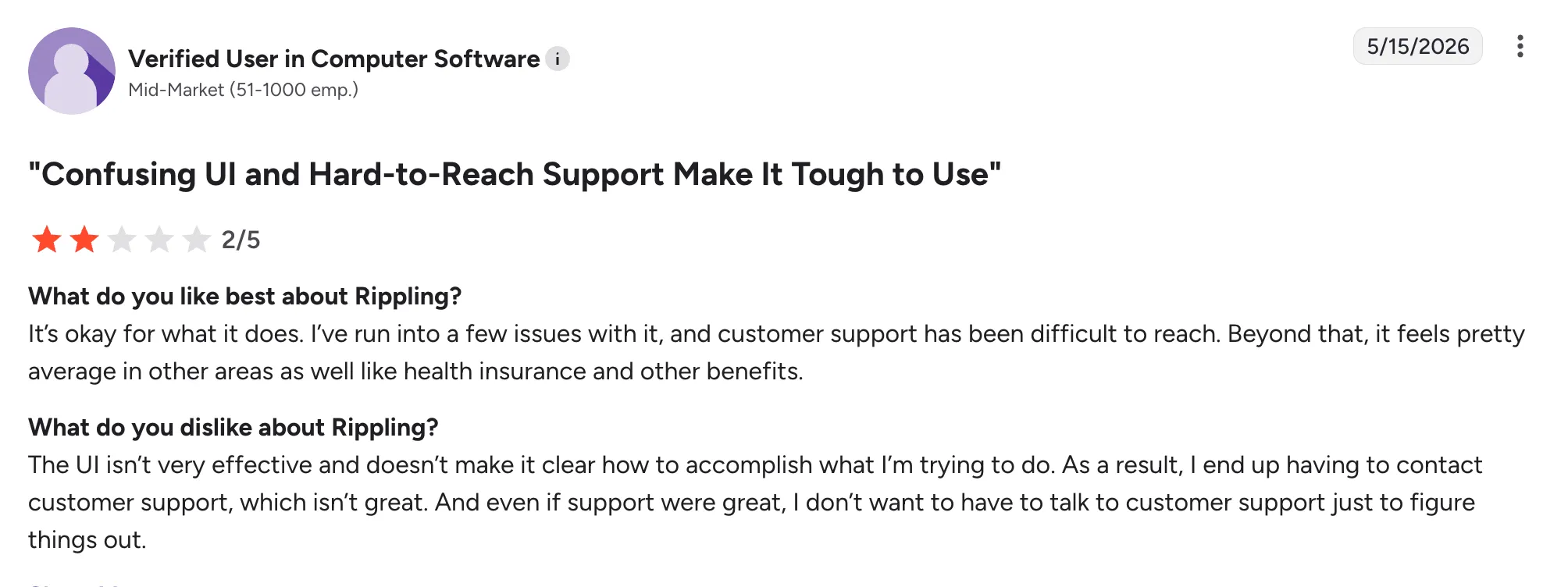 Rippling customer review