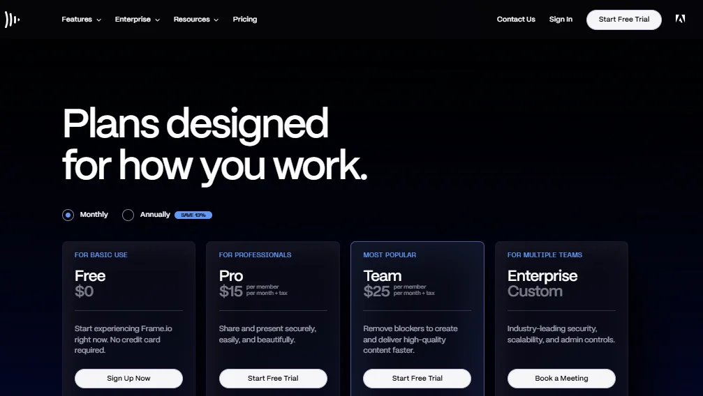 Frame.io pricing