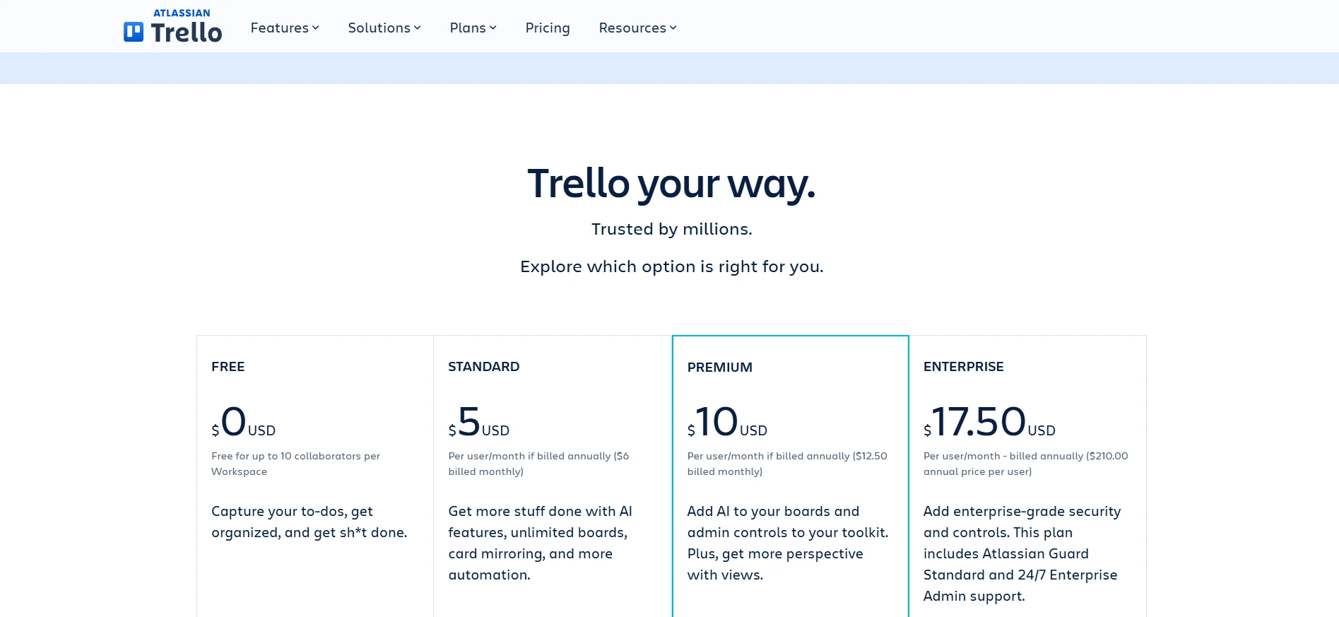 Trello pricing