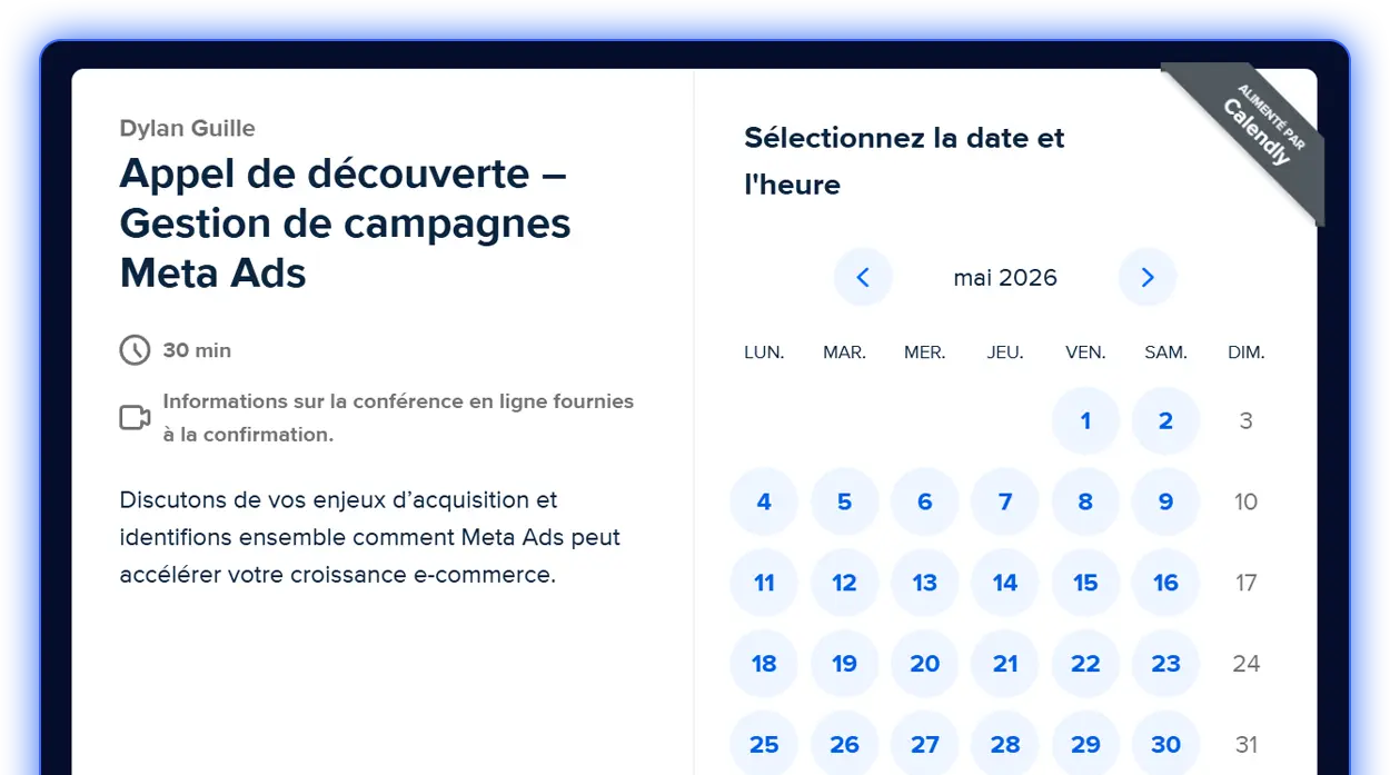 calendly Prendre rendez-vous avec un expert Meta Ads — Aki agence e-commerce