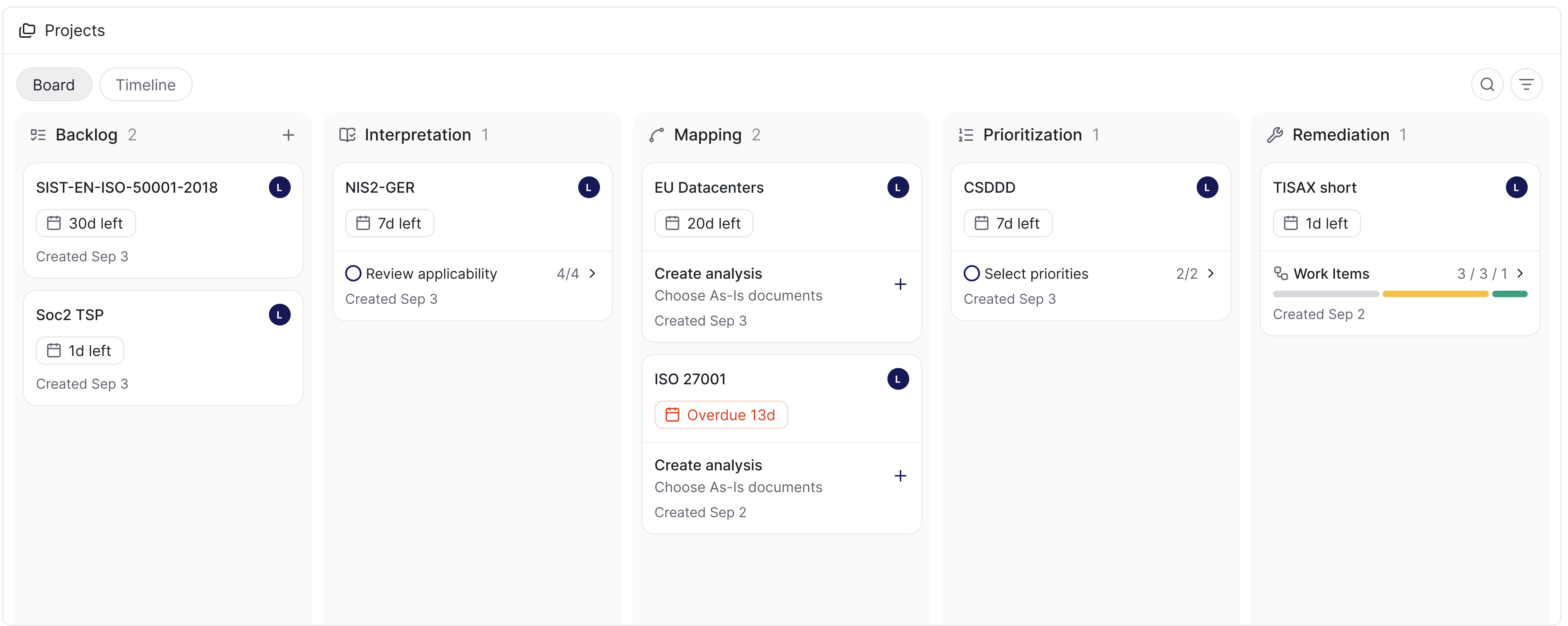 ComplyDo projects board view