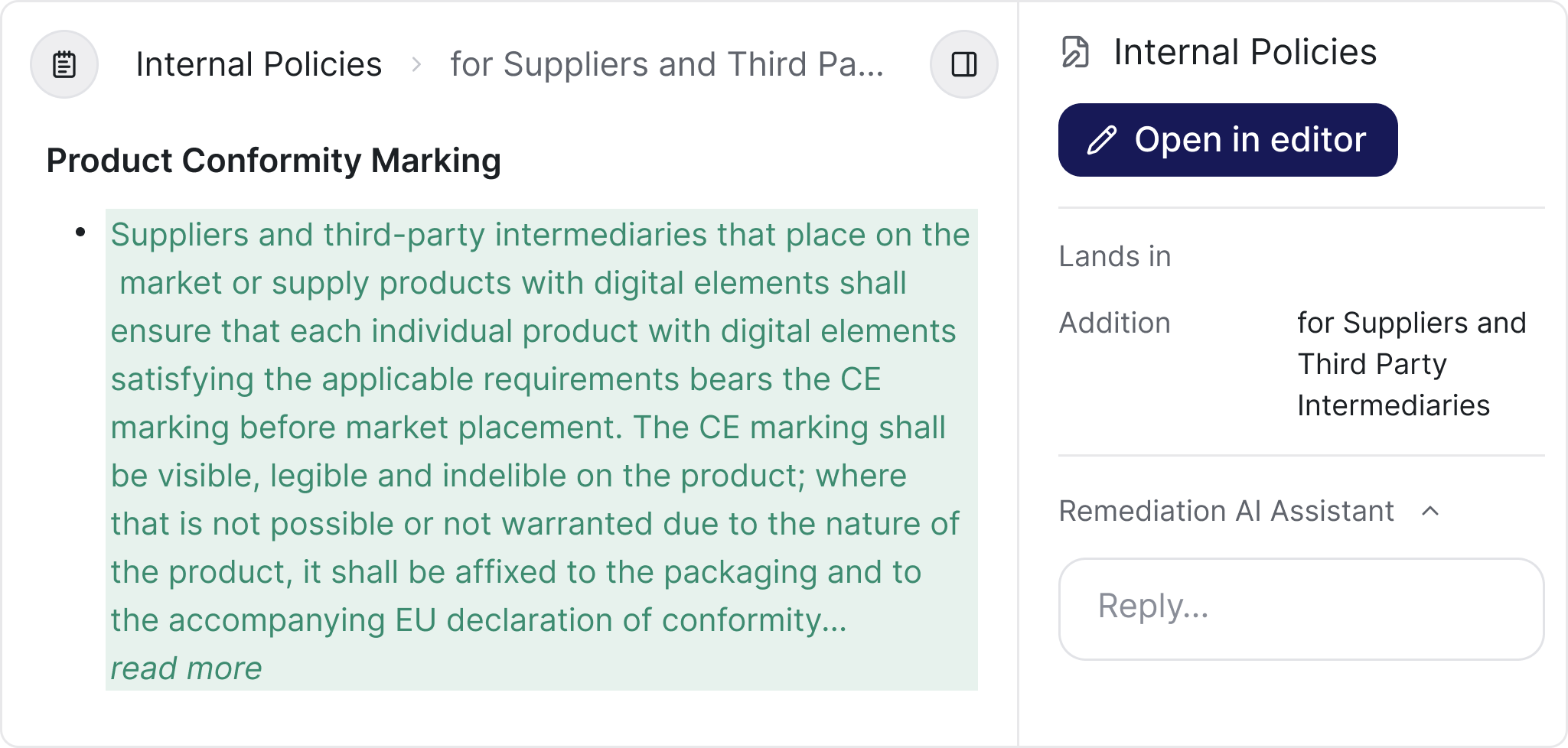 ComplyDo proposed document change with the remediation AI assistant