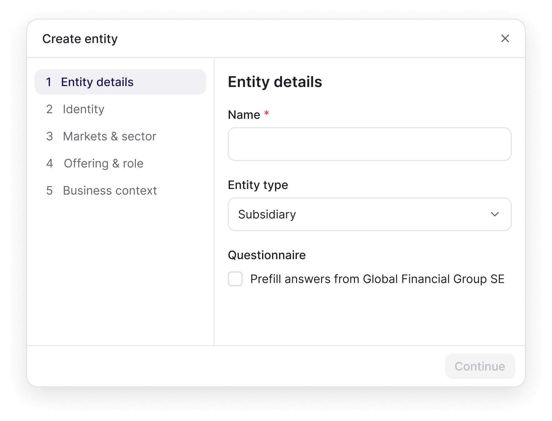 ComplyDo create entity form