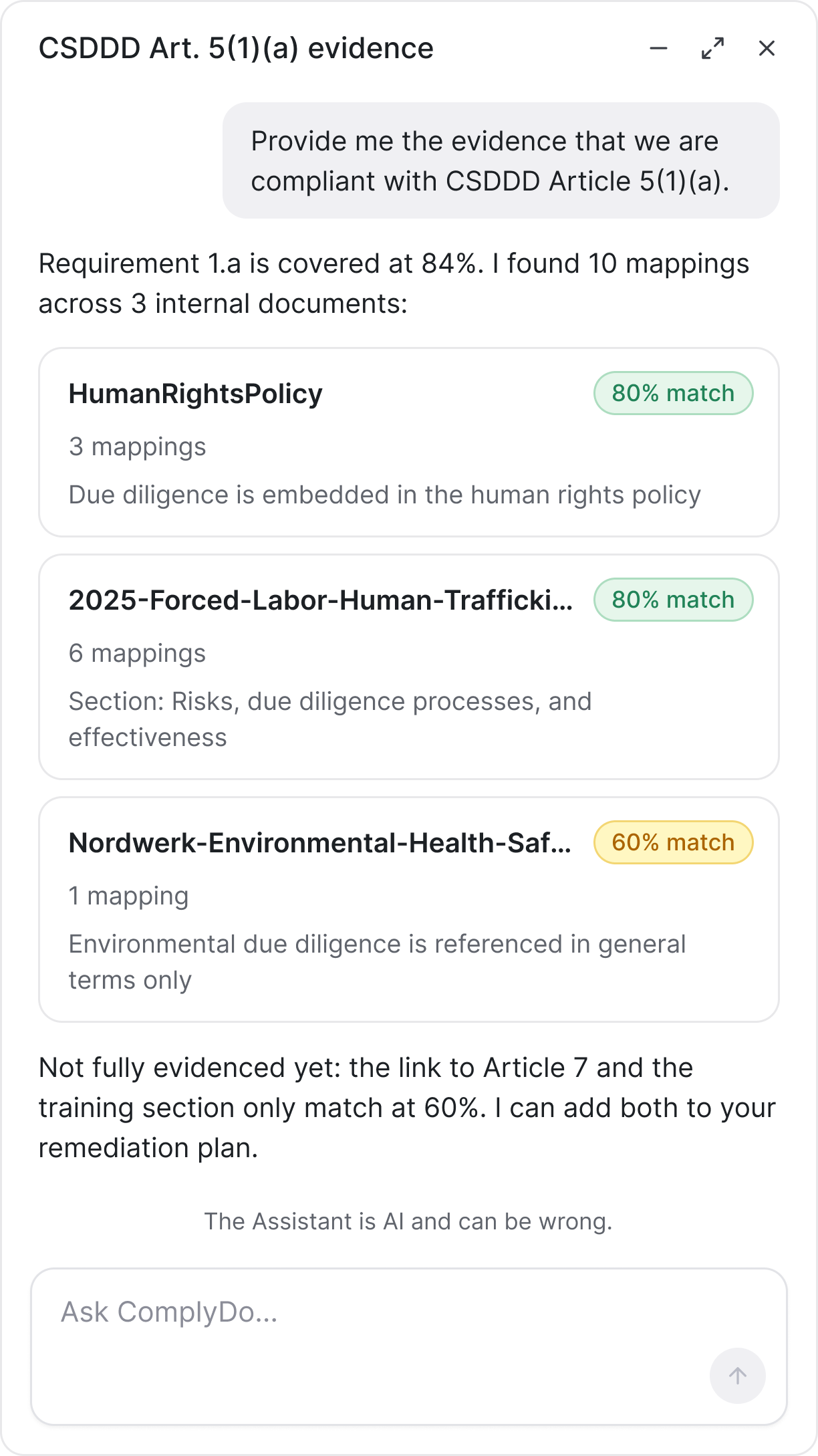 Ask ComplyDo answer listing documents that evidence a requirement