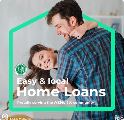 Smiling man in plaid shirt holding a happy child, promoting Easy & local Home Loans in Azle, TX.