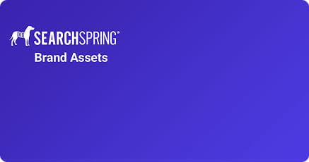 SearchSpring logo with a zebra icon and text 'Brand Assets' on a blue gradient background.