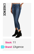 Model wearing dark blue L’Agence jeans and black ankle boots, standing sideways with hands by sides.