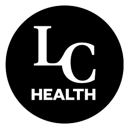 LC Health logo with white letters on a black circle background.
