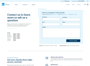 Contact form on Werr website with fields for name, email, phone, and message and business hours listed.