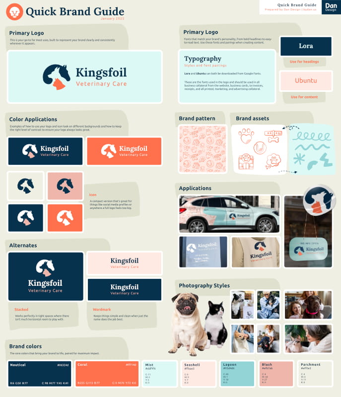 Quick brand guide for Kingsfoil Veterinary Care
