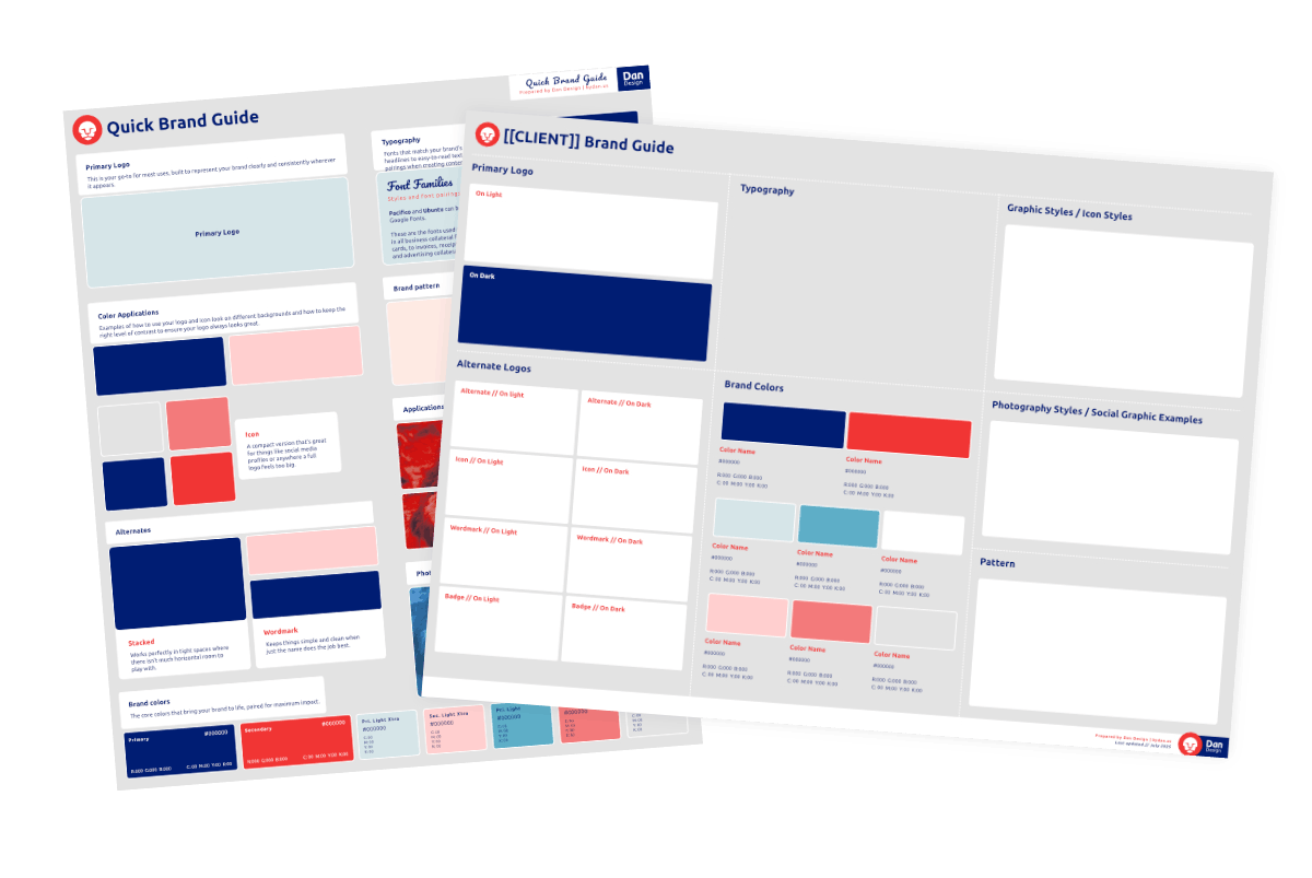 Quick brand guide templates created by Dan Design