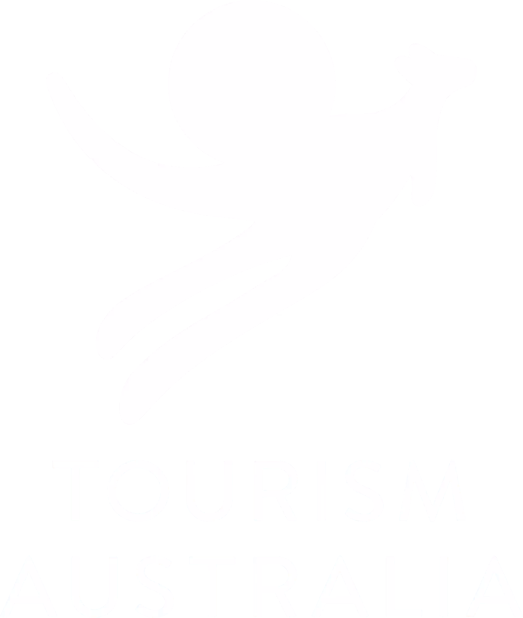 White Tourism Australia logo featuring a stylized kangaroo with a sun behind it on a black background.