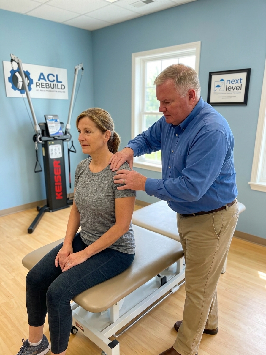 Physical therapist performing manual therapy on a patient at a sports physical therapy clinic in Scituate, MA