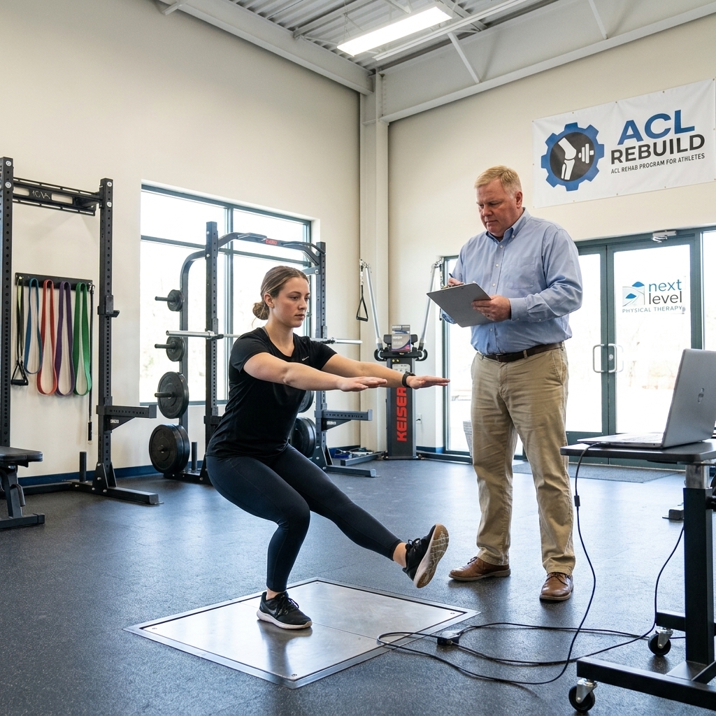 Athlete completing a return-to-sport assessment with a physical therapist at a performance physical therapy clinic in Scituate, MA