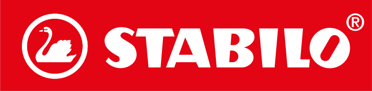 STABILO Markenlogo mit Schwan-Symbol auf rotem Hintergrund.
