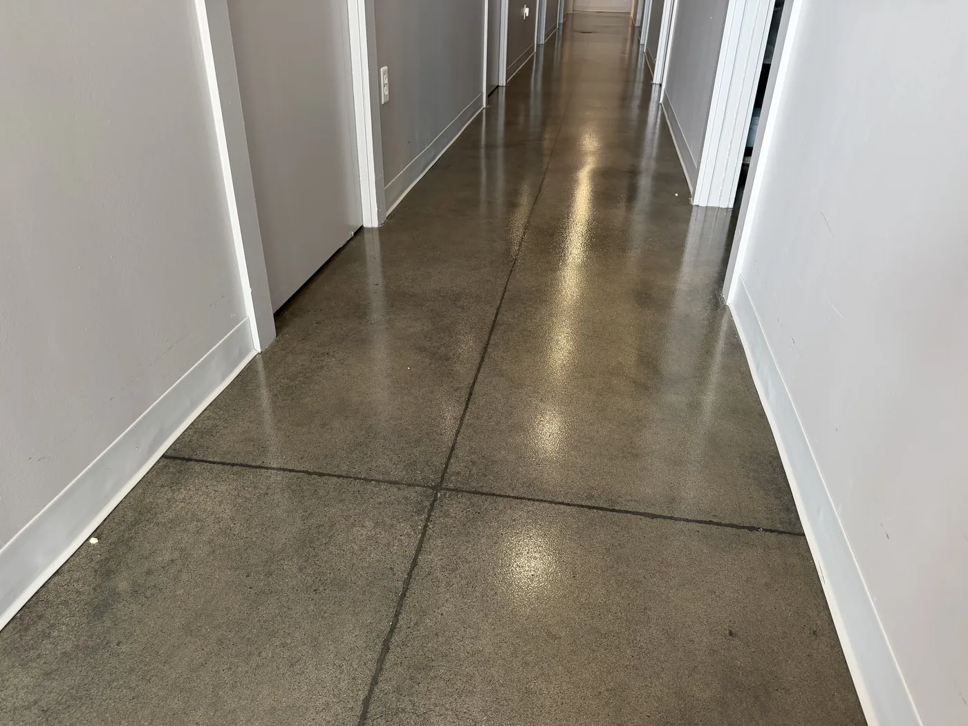 Polished concrete corridor in a commercial building