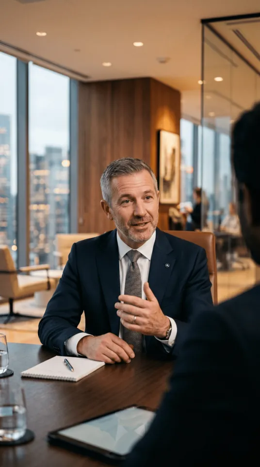 Investor discussing a property purchase across a desk