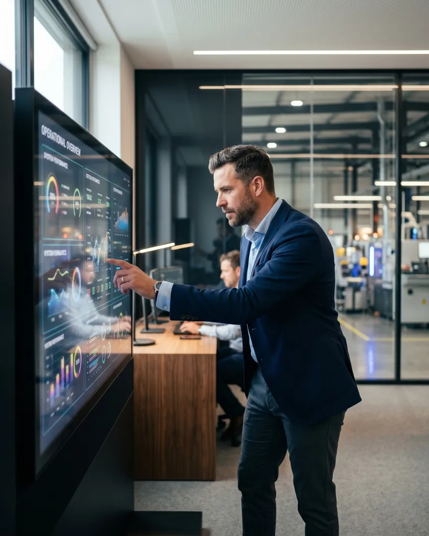 Manager using a large touch-screen display