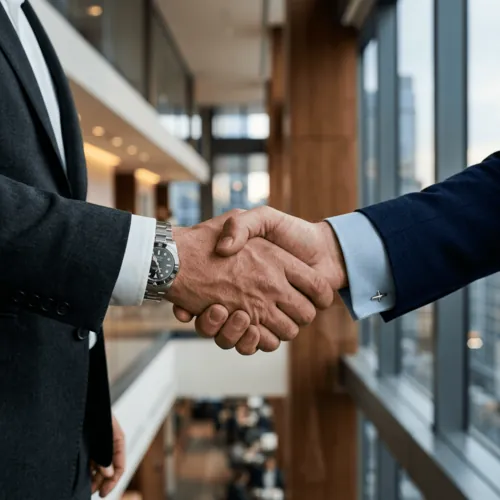 Close-up of a handshake between two business people