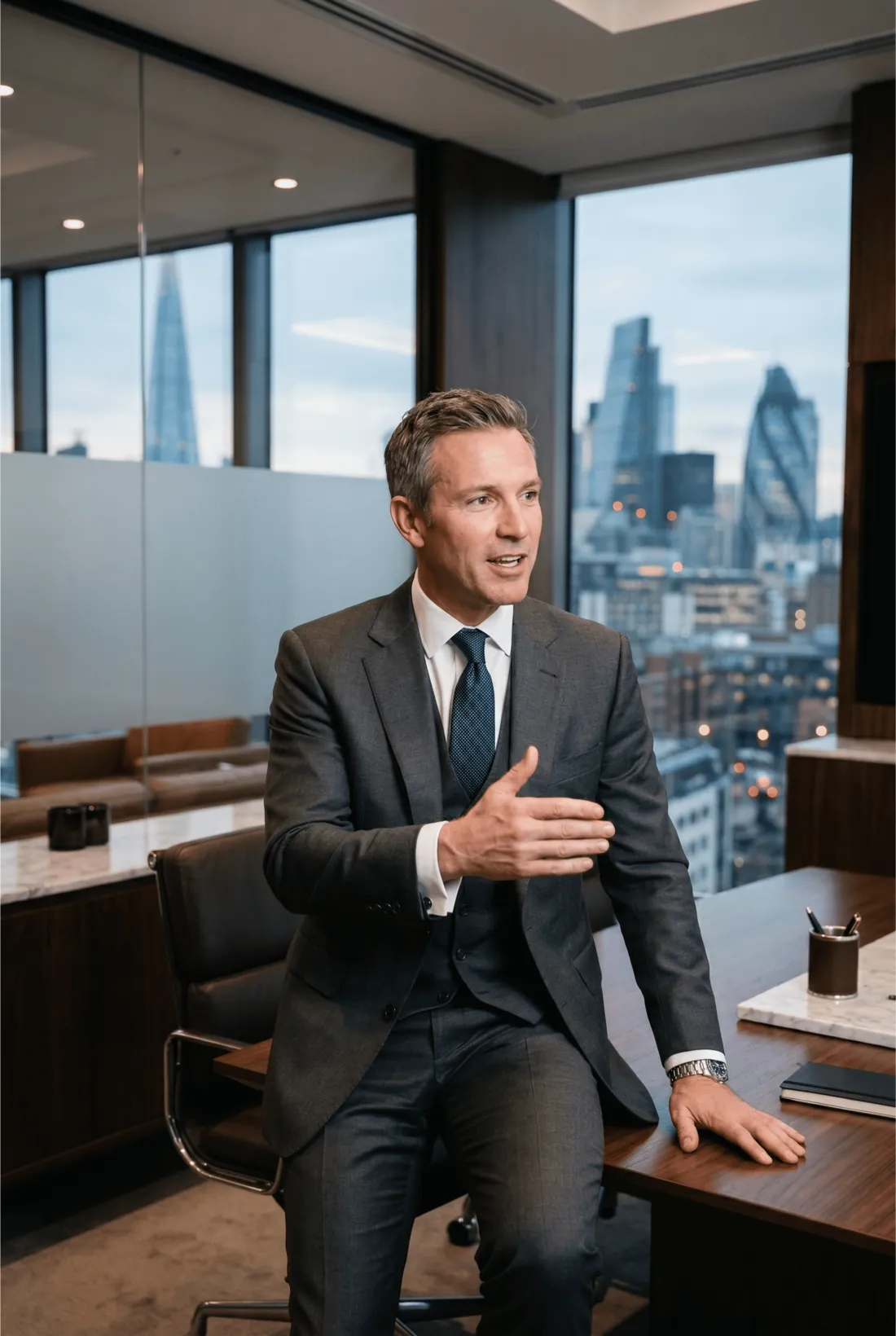Advisor talking with a client in his office