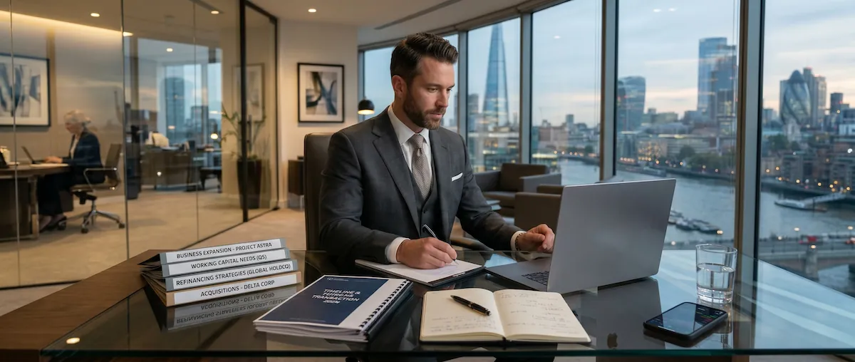 Business owner working through loan paperwork at his desk