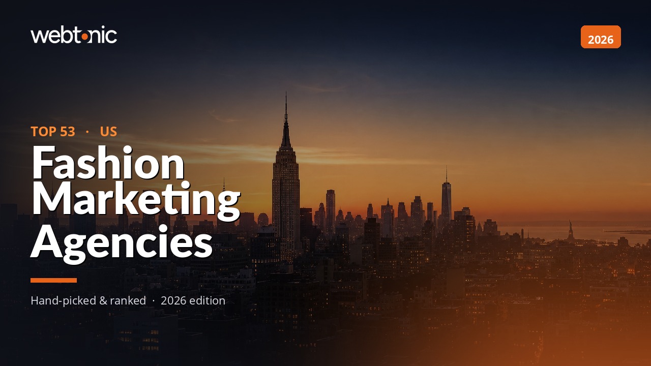 Webtonic top 53 US fashion marketing agencies 2026 with New York skyline sunset