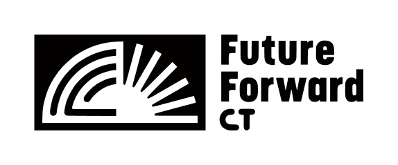 Future Forward CT logo with abstract sun rays design in black and white
