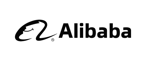 Alibaba company logo with stylized black swoosh and registered trademark symbol