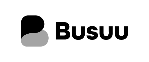 Busuu logo with black and gray rounded shapes and text