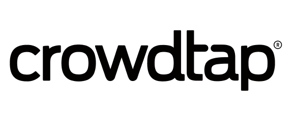 Crowdtap logo, registered trademark black text on white background