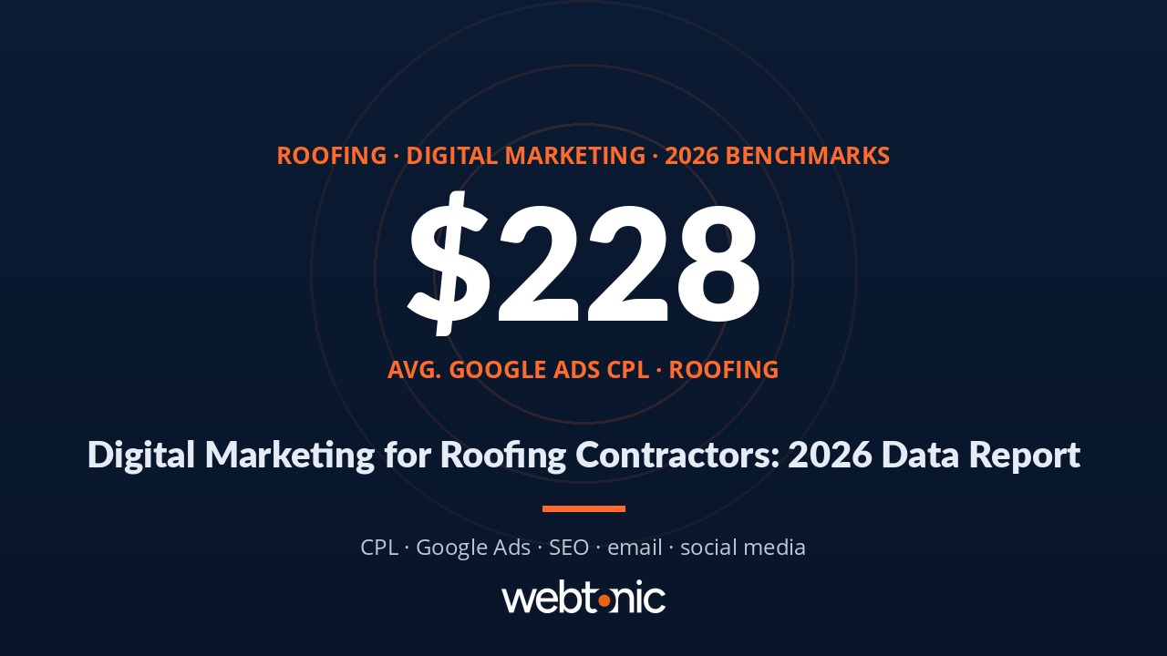 2026 Roofing Digital Marketing Strategy Report: Trends, Stats & Performance Data — branded thumbnail with key statistic
