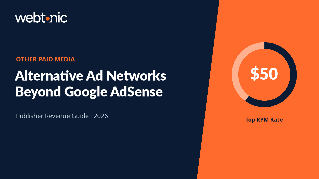 Alternative ad networks comparison guide showing the 10 best Google AdSense alternatives for publishers by Web Tonic