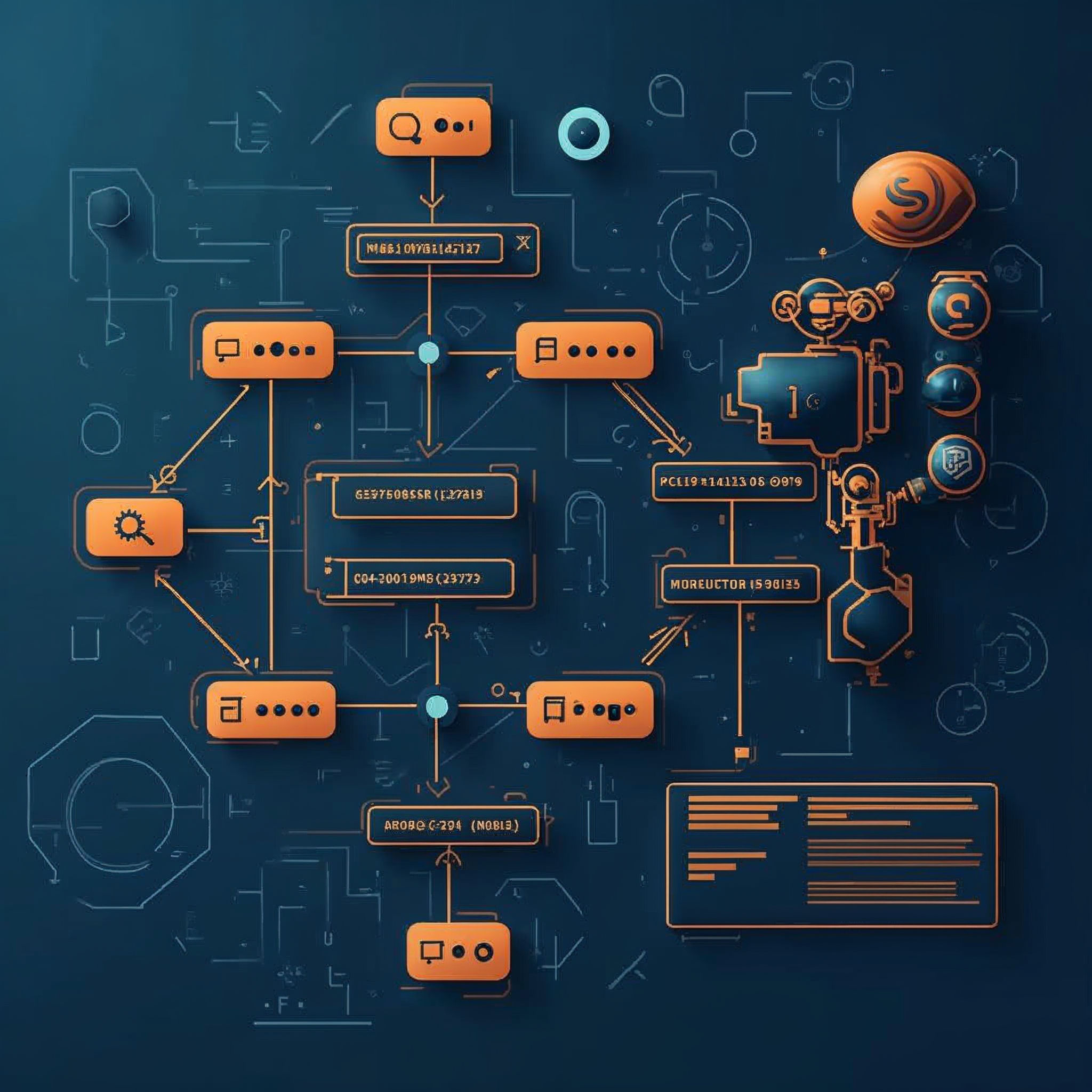 Digital visualization of a website sitemap diagram with connected canonical URL nodes and search crawler