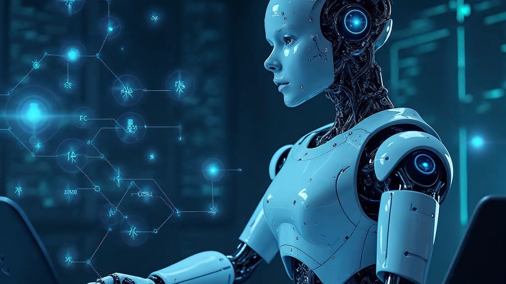 AI assistant scanning web pages and identifying quality backlink opportunities in a futuristic digital workspace