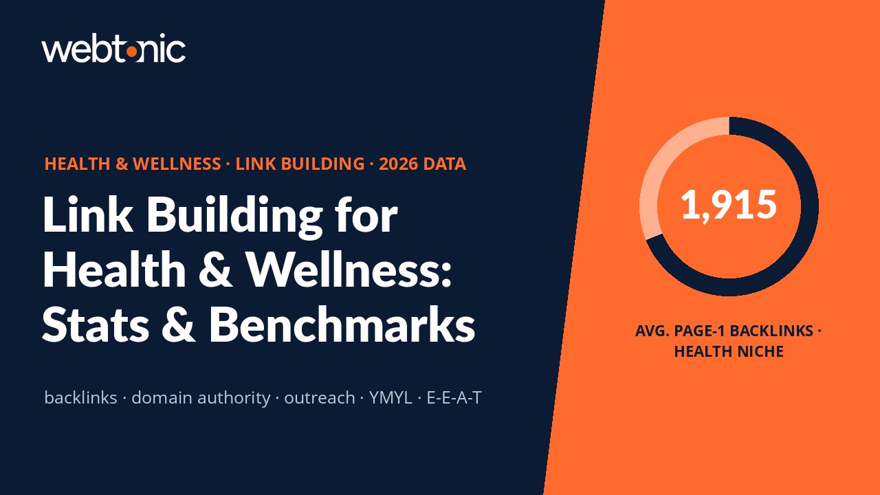 Branded thumbnail for Health & Wellness Link Building Statistics & Benchmarks (2026)