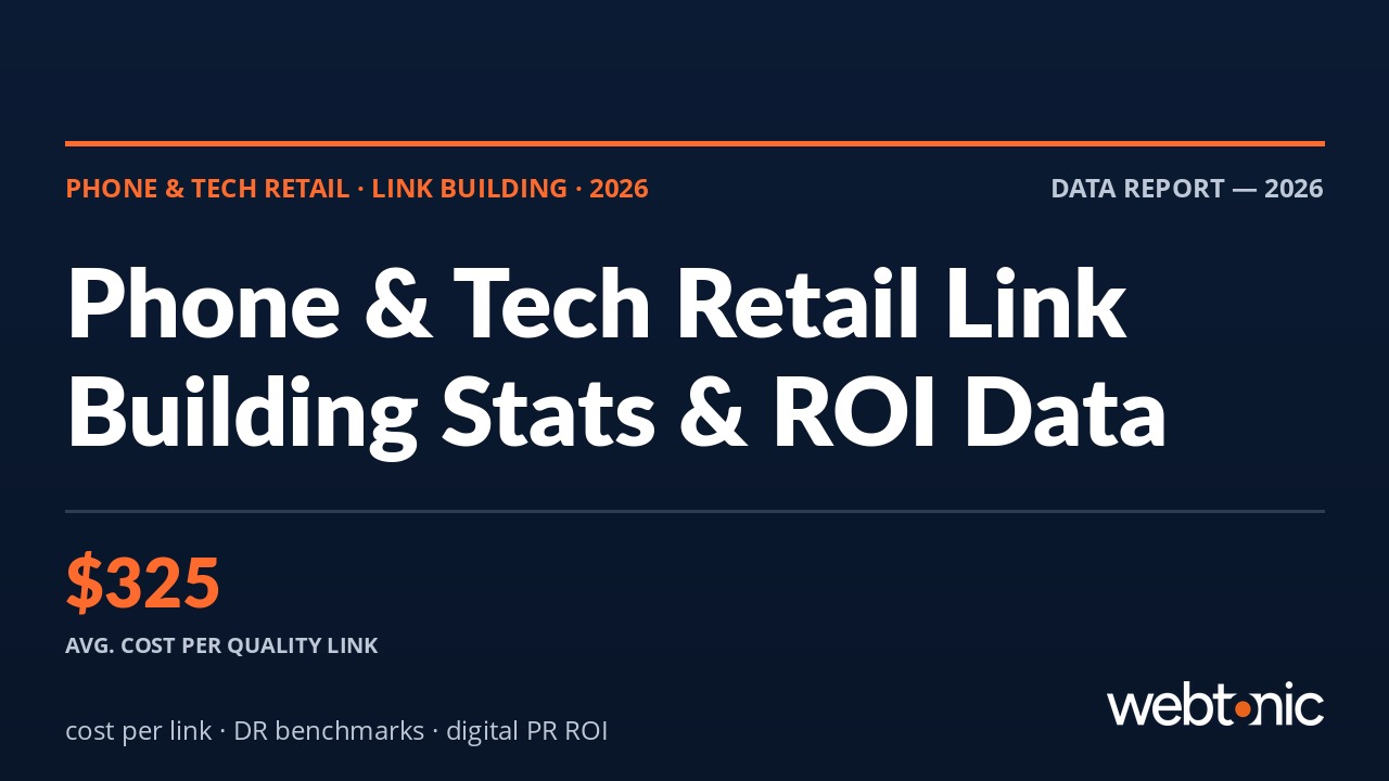 Phone & Tech Retail Link Building Statistics: 2026 Costs, ROI & Benchmarks — branded thumbnail with key statistics