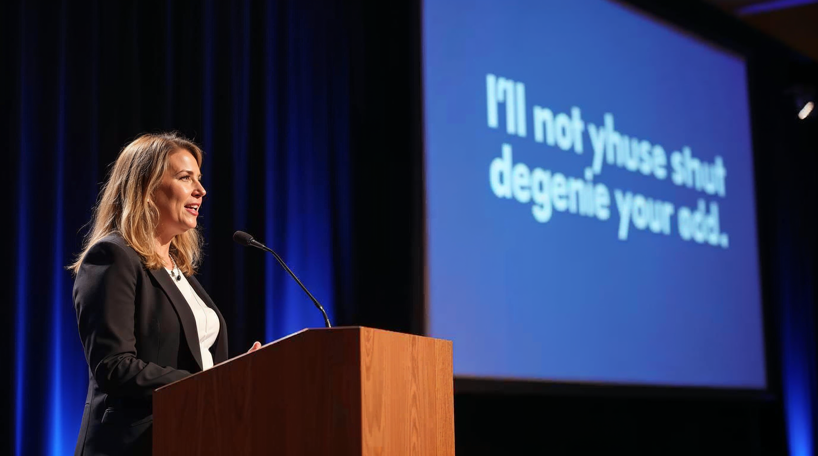 Professional entrepreneur presenting a clear message at a corporate event podium