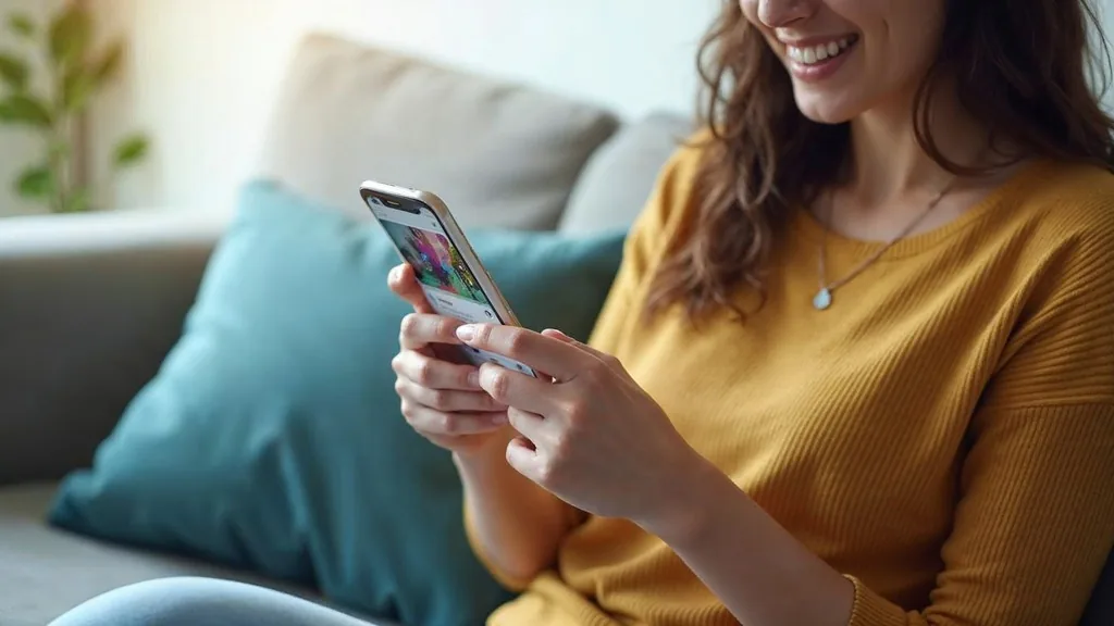 Young woman scrolling a social media feed on her smartphone, the environment where Instagram ads are seen