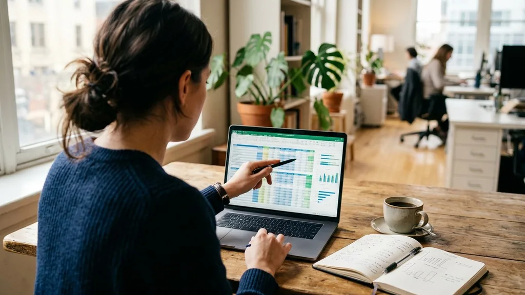 Analyst comparing competitor data row by row in a spreadsheet, the system of record for a competitive analysis