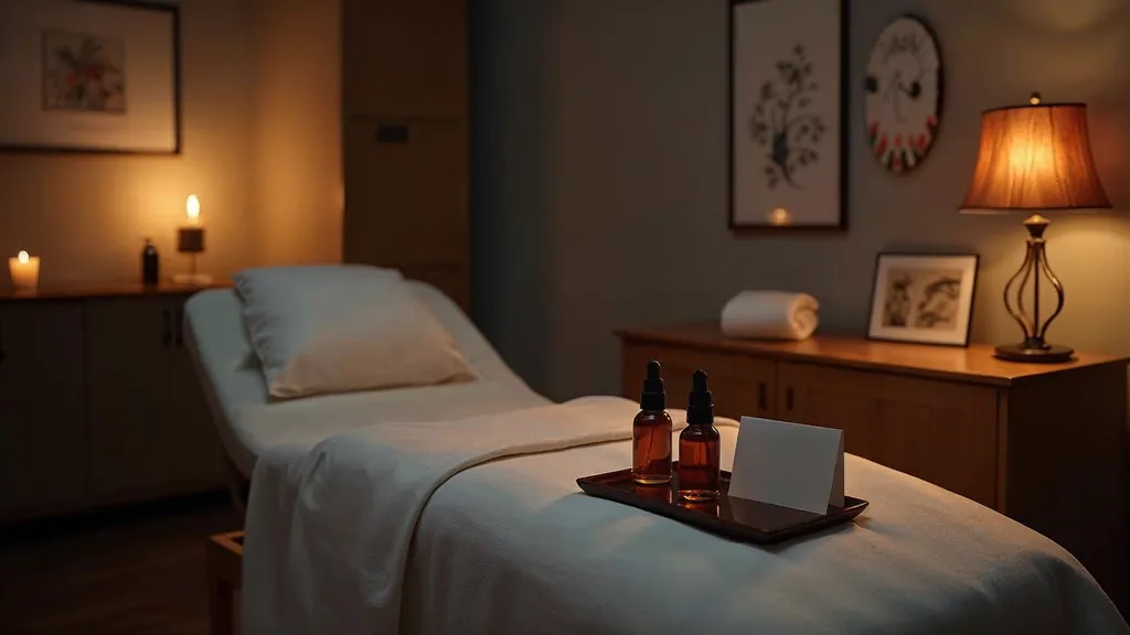An empty medical spa treatment room at dusk with a blank unbranded consultation form, folded white towels, a switched-off device screen and a phone off its cradle under one warm lamp