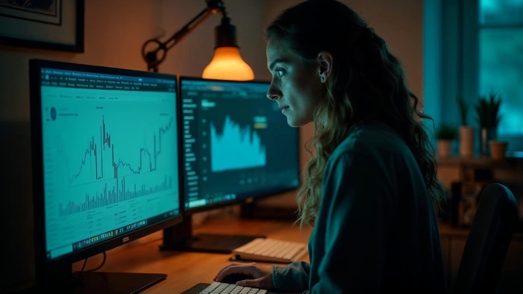 Performance marketer reviewing ChatGPT ads campaign pacing on a late-night monitor