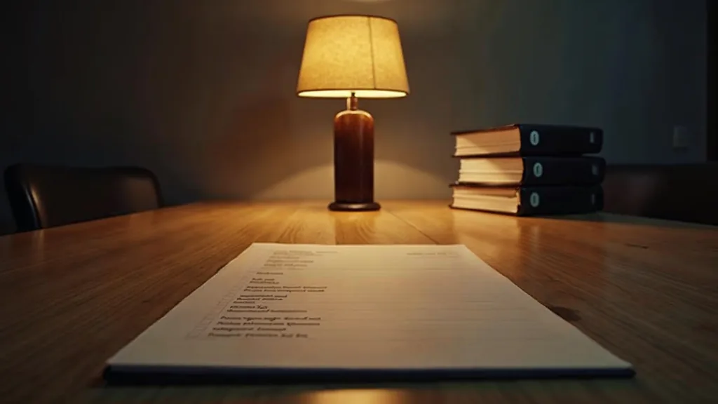 An empty franchise headquarters boardroom at dusk with a blank unbranded location rollout checklist on a long light oak table, identical unlabelled binders and one warm amber lamp