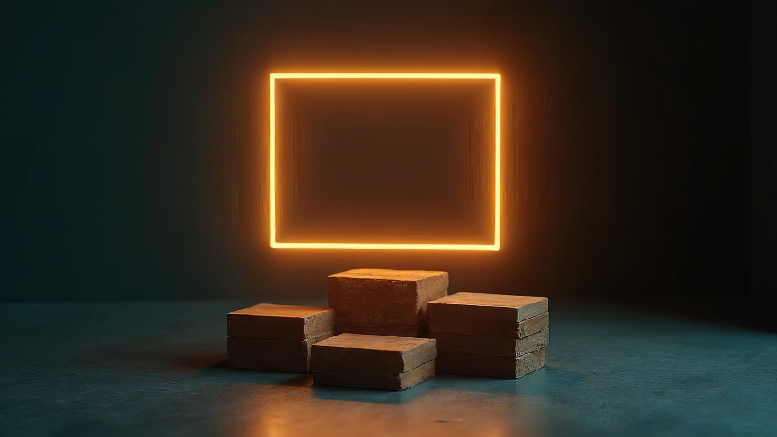 Illuminated browser frame above rising blocks