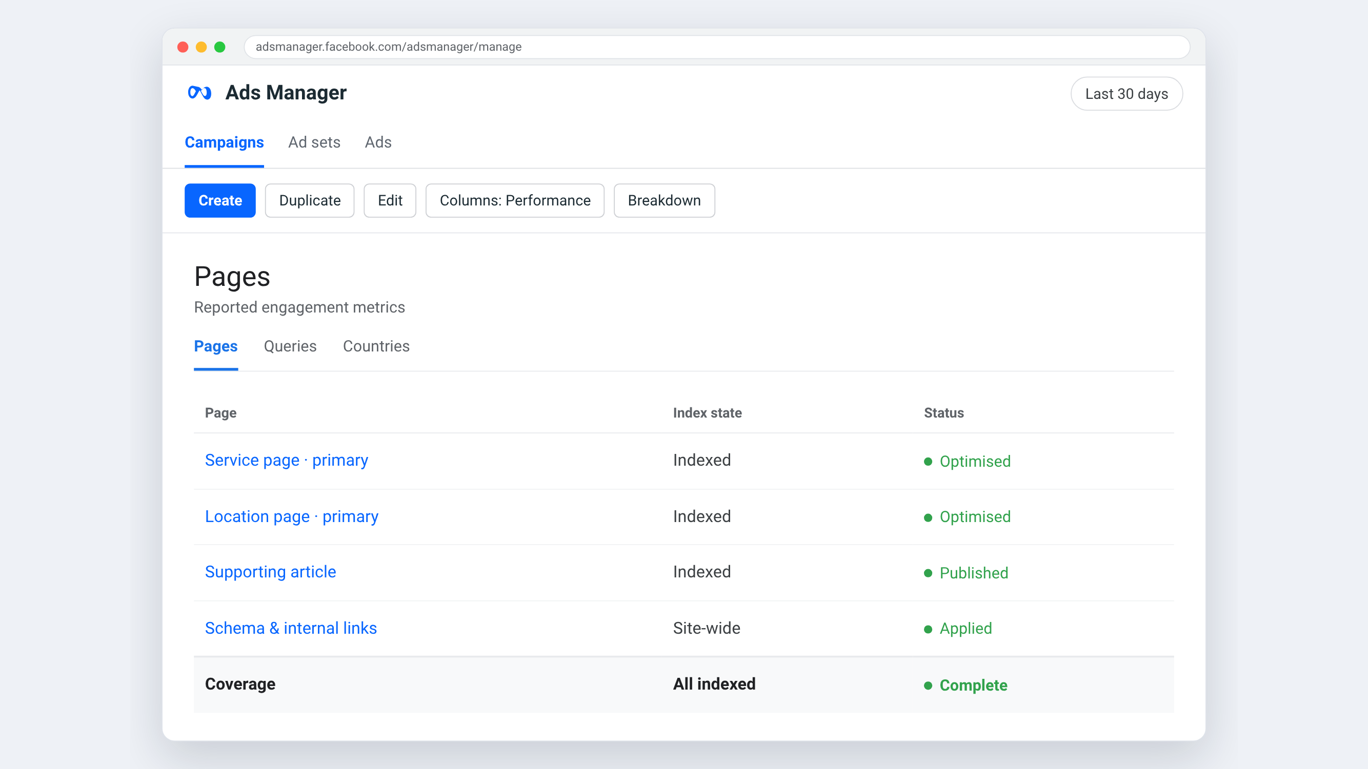 Meta Ads Manager view for Miniso — Reported engagement metrics