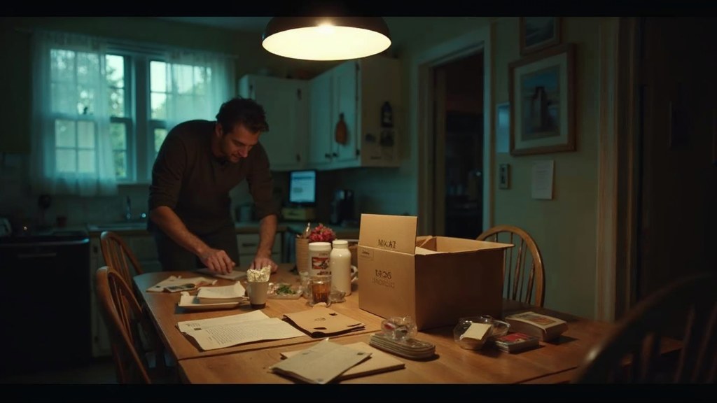 A customer filming an unboxing on a kitchen table strewn with packaging, photographed in Portland