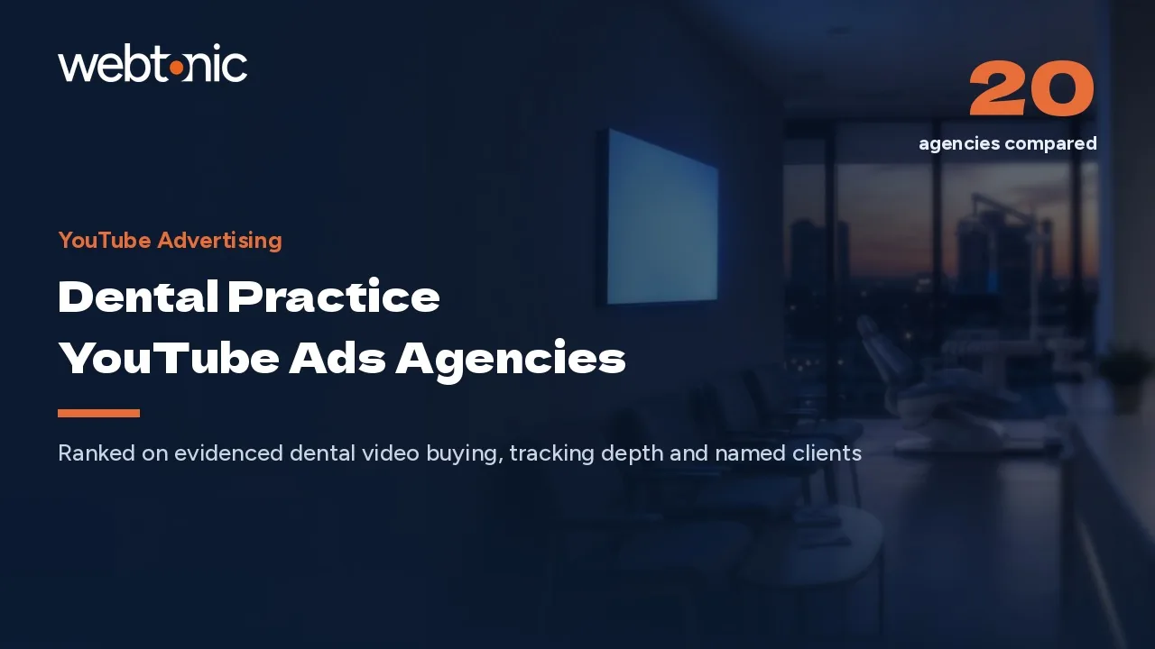 Three Cents a View, Sixty-Seven Dollars a Lead: 20 Dental YouTube Ads Agencies (2026) — Web Tonic blog thumbnail