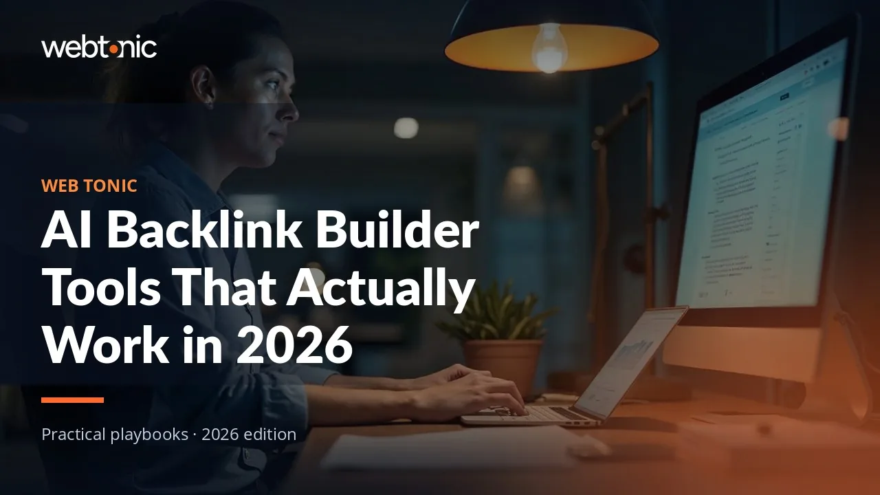 Editorial hero image for the Web Tonic article AI Backlink Builder Tools That Actually Work in 2026